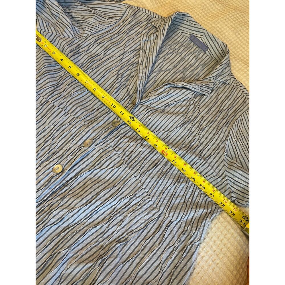 Cut Loose Button Up Long Sleeve Collared Striped Light Blue Mini Dress Large - Picture 8 of 11